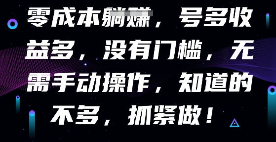 零成本全自动，号多收益多，没有门槛，无需手动-小宇网络社区