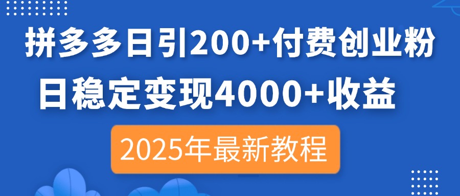 (14217期)拼多多日引200+付费创业粉,日稳定变现4000+收益,2025年最新教程-小宇网络社区