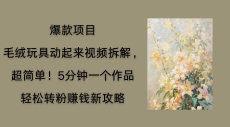 毛绒玩具动起来项目拆解，三四分钟一个作品，轻松转粉挣钱新玩法-小宇网络社区