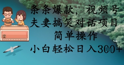 条条爆款,视频号夫妻搞笑对话项目,简单操作,小白轻松日入3张+-小宇网络社区
