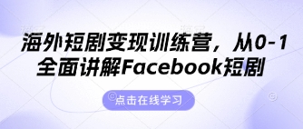 海外短剧变现训练营,从0-1全面讲解Facebook短剧-小宇网络社区