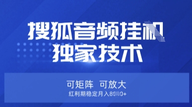 【搜狐音频挂G】独家技术,可矩阵可放大,红利期稳定月入8k【揭秘】-小宇网络社区