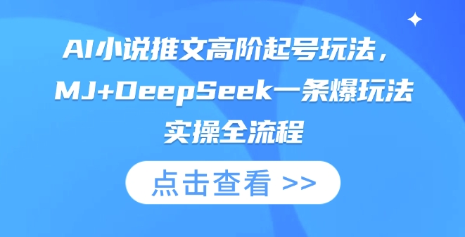 AI小说推文高阶起号玩法，MJ+DeepSeek一条爆玩法实操全流程-小宇网络社区