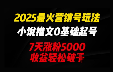 2025最火营销号玩法:小说推文0基础起号,7天涨粉5000,收益轻松破k-小宇网络社区
